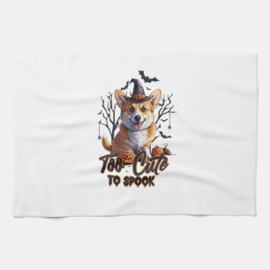 Too Cute To Spook Funny Halloween Dog Corgi T shir Kitchen Towel