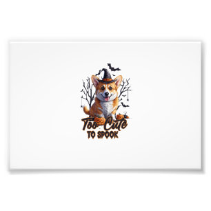 Too Cute To Spook Funny Halloween Dog Corgi T shir Photo Print