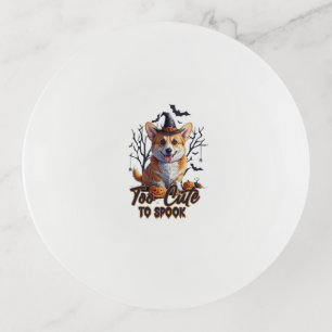 Too Cute To Spook Funny Halloween Dog Corgi T shir Trinket Tray