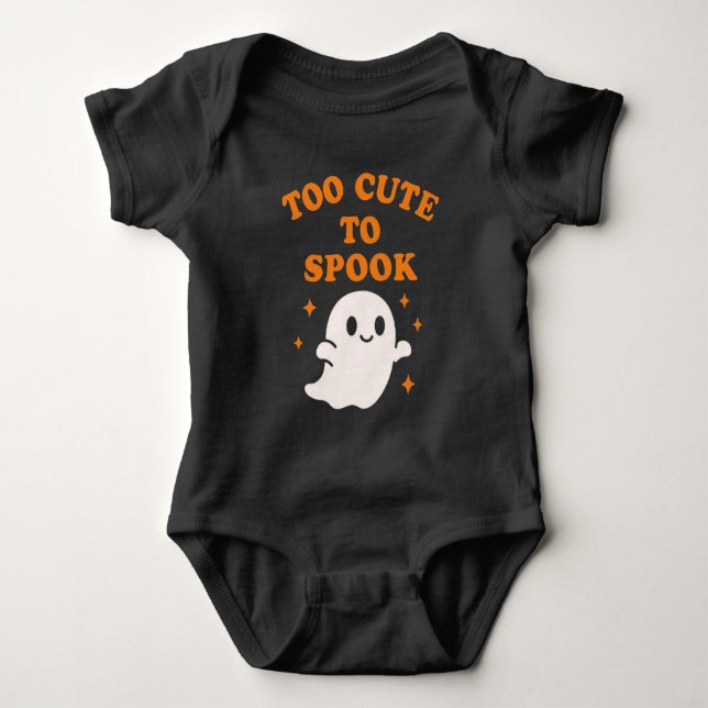  Too Cute To Spook - Funny Halloween Ghost  Baby Bodysuit (Front)