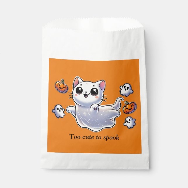 Too cute to spook ghost cat favor bag (Front)