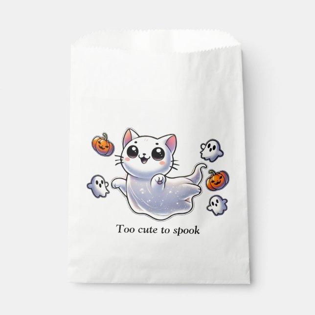 Too cute to spook ghost cat favor bag (Front)