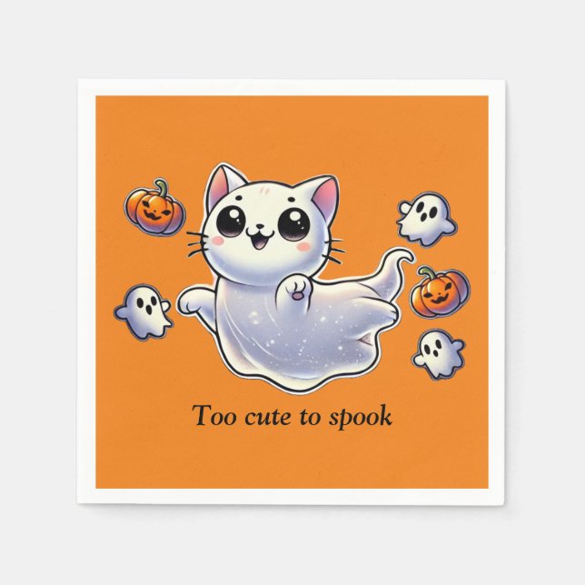 Too cute to spook ghost cat napkins (Front)
