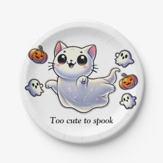 Too cute to spook ghost cat paper plates
