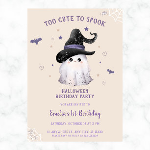 Too Cute to Spook Girls Halloween 1st Birthday Invitation