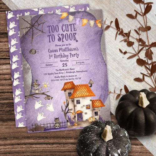 Too Cute to Spook Halloween 1st Birthday Party Invitation
