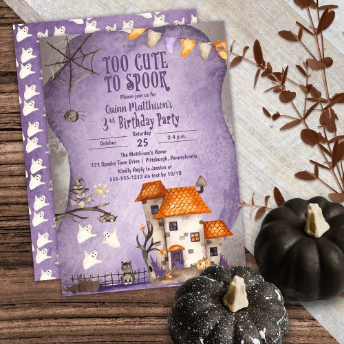 Too Cute to Spook Halloween 3rd Birthday Party Invitation