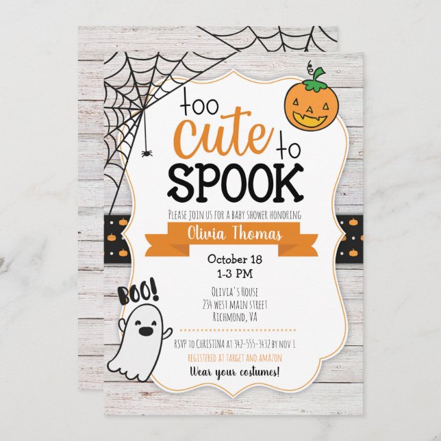 Too Cute to Spook Halloween Baby Shower Invitation (Front/Back)