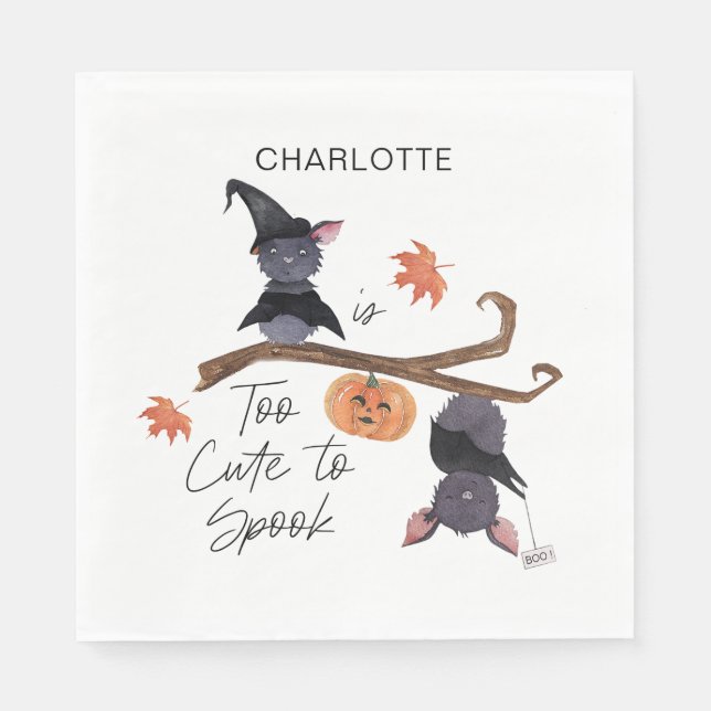 Too Cute to Spook Halloween Birthday Bats Name Napkins (Front)