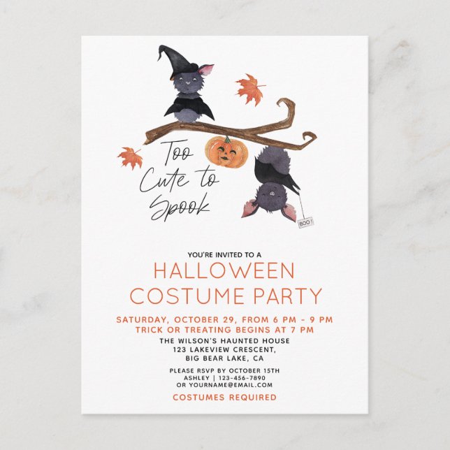 Too Cute to Spook Halloween Costume Party Invitation Postcard (Front)