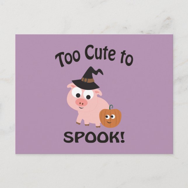 Too Cute To Spook Halloween Pig Witch Postcard (Front)