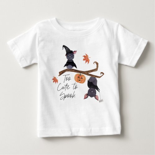 Too Cute to Spook Halloween Watercolor Bats Baby Baby T_Shirt