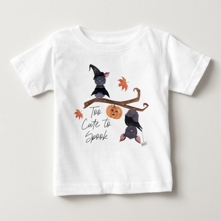 Too Cute To Spook Halloween Watercolor Bats Baby Baby T Shirt