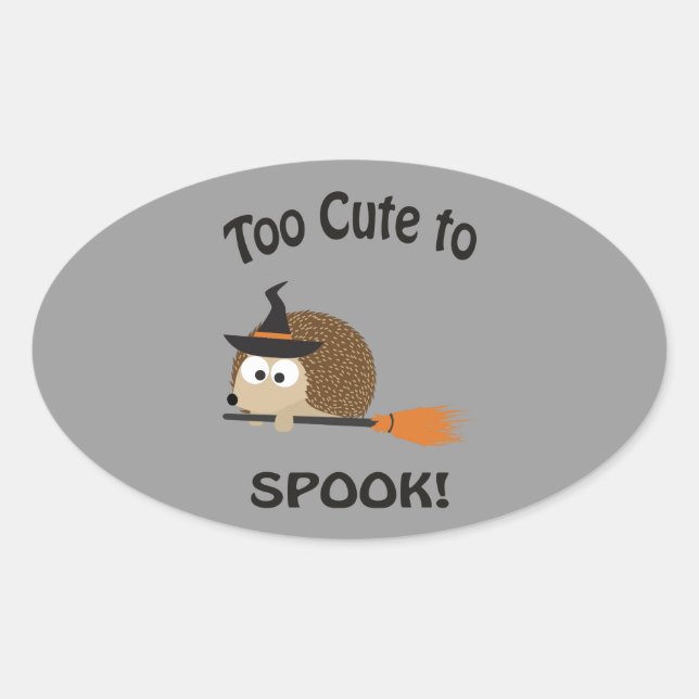 Too Cute To Spook! Hedgehog Witch Oval Sticker (Front)