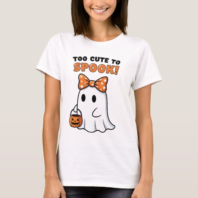 Too Cute to Spook! Kawaii Ghost Halloween Tee (Front)
