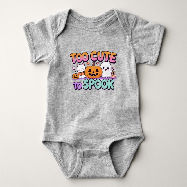 Too Cute to Spook – Kawaii Pastel Halloween Baby Bodysuit (Front)