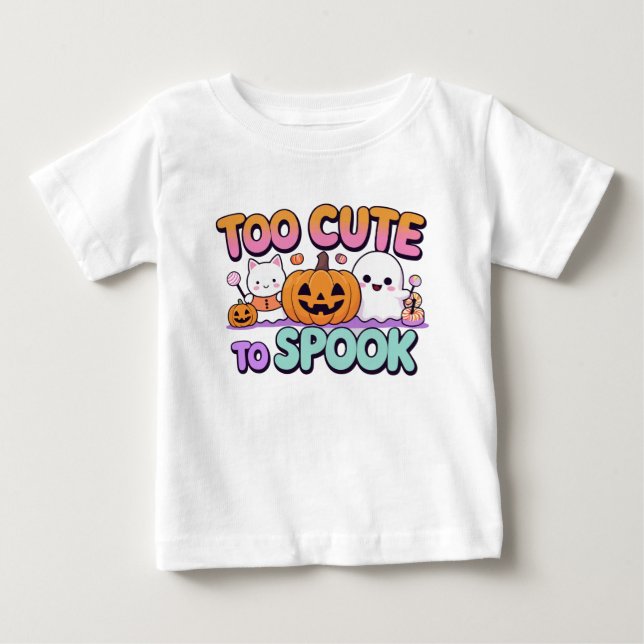Too Cute to Spook – Kawaii Pastel Halloween Baby T-Shirt (Front)