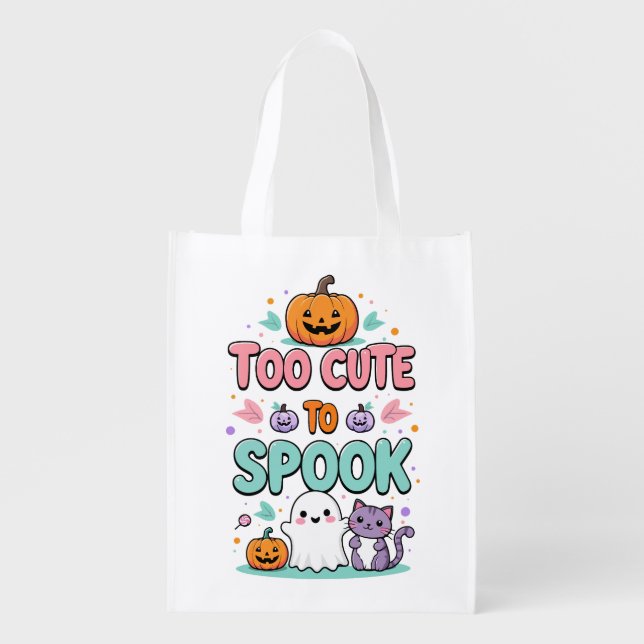 Too Cute to Spook – Kawaii Pastel Halloween Grocery Bag (Front)
