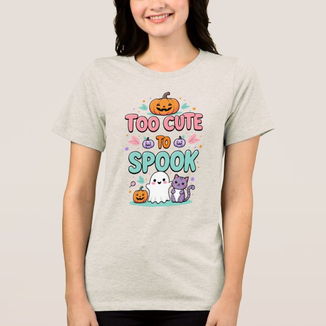 Too Cute to Spook – Kawaii Pastel Halloween Tri-Blend Shirt (Front)