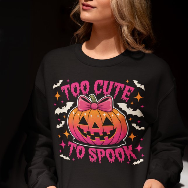 Too Cute to Spook Pink Coquette Halloween Pumpkin Sweatshirt (Creator Uploaded)