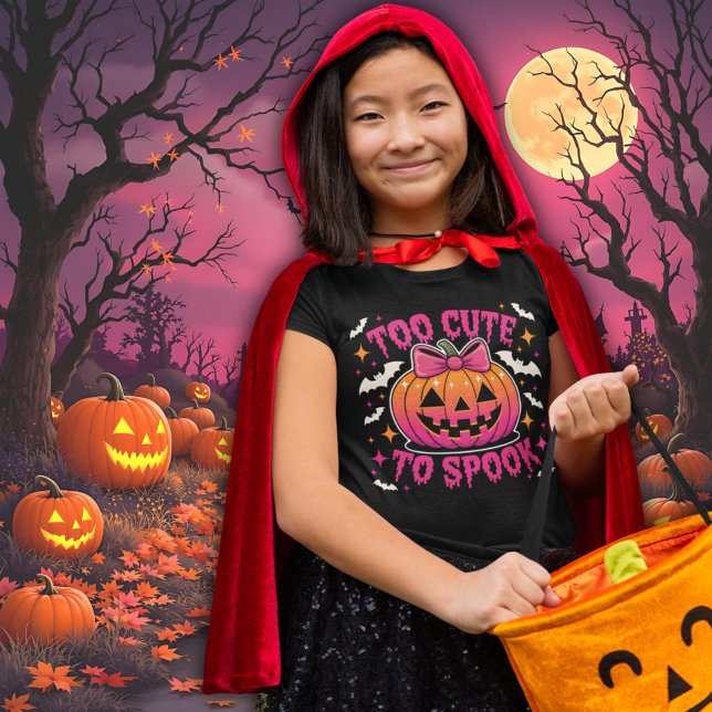 Too Cute to Spook Pink Coquette Halloween Pumpkin T-Shirt (Creator Uploaded)