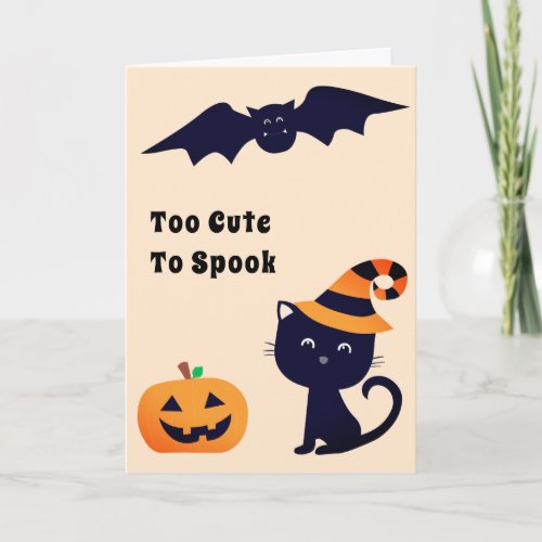 Too Cute To Spook Pumpkin Bat Cat With Witch Hat Card