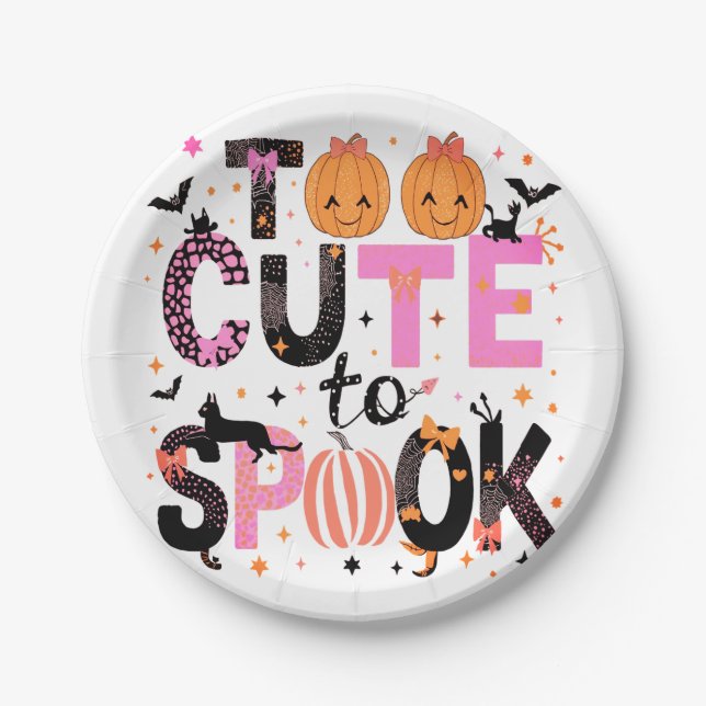 Too Cute To Spook Typography Paper Plates (Front)