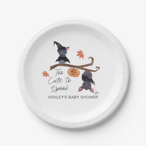 Too Cute to Spook Watercolor Bats Baby Shower Paper Plates