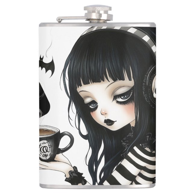  Too Dark for Decaf – Gothic Esthetic  Flask (Front)