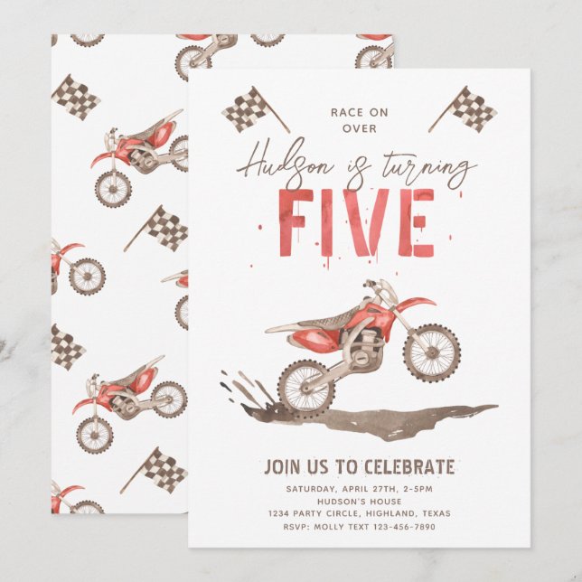 Too Fast 5th Birthday Invitation | Bike Party (Front/Back)