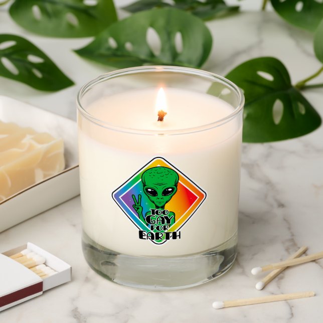 Too Gay For Earth Funny Alien UFO  Scented Candle (Lit)
