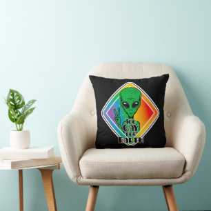 Too Gay For Earth Funny Alien UFO Throw Pillow
