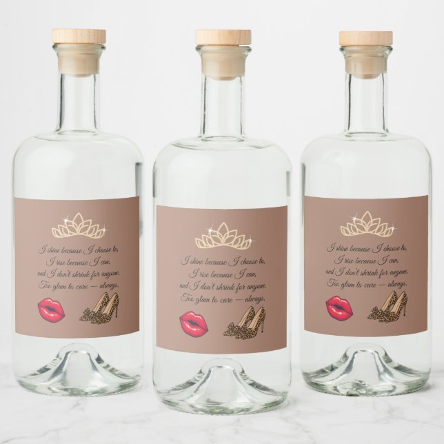 Too Glam To Care – Chic Quote Liquor Bottle Label (Bottles)