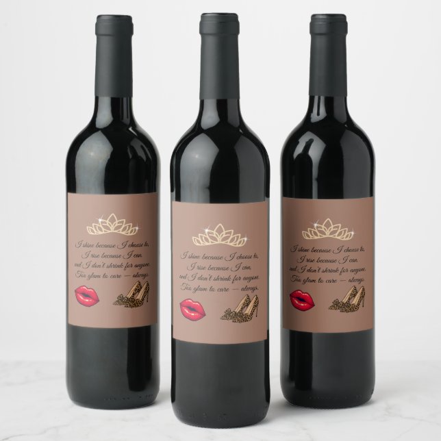 Too Glam To Care – Chic Quote Wine Label (Bottles)