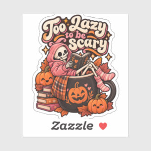 Too Lazy To Be Scary Cute Halloween Skeleton Sticker