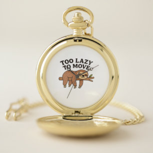 Too Lazy To Move � Cute Retro Cartoon Sloth Design Pocket Watch