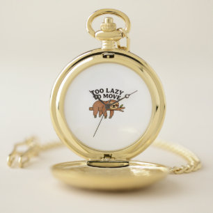 Too Lazy To Move – Cute Retro Cartoon Sloth Design Pocket Watch