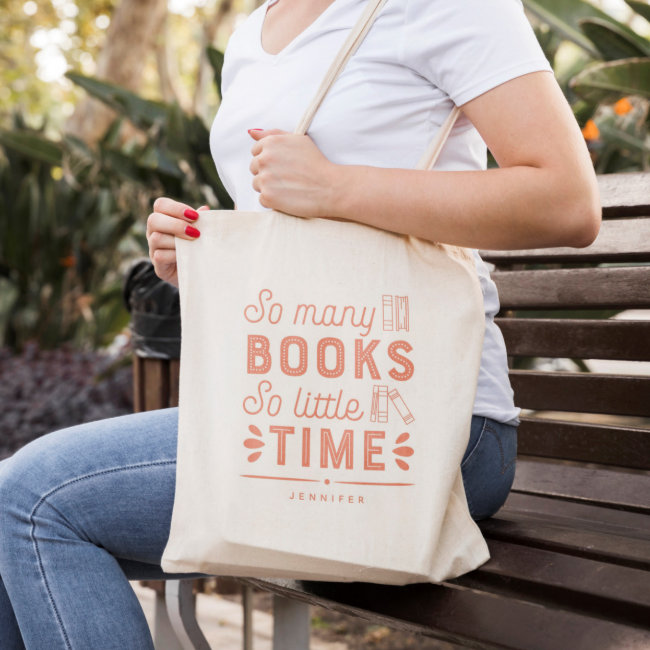 Too Many Books Editable Color Personalized Tote Bag