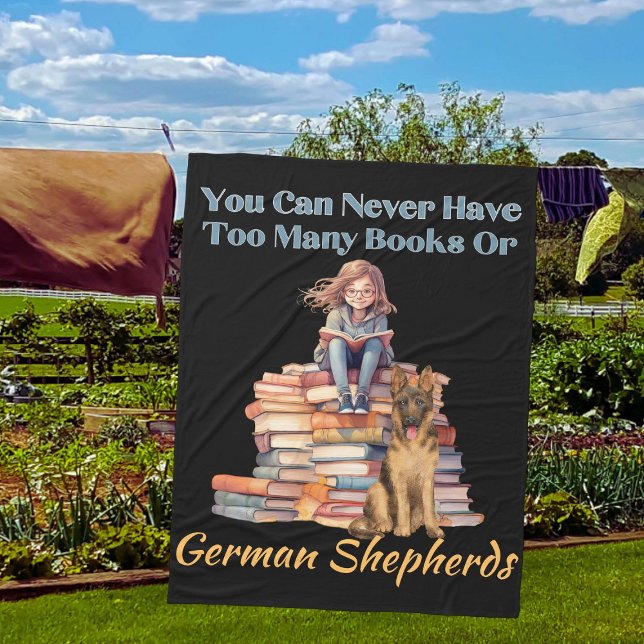Too Many Books German Shepherd Fleece Blanket (Creator Uploaded)