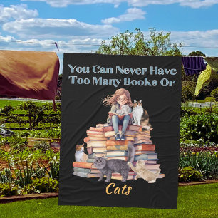 Too Many Books or Cats Fleece Blanket