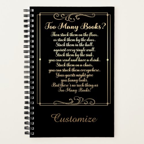 Too Many Books Poem Black And Gold