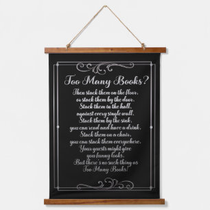 Too Many Books Poem Black And Silver Hanging Tapestry