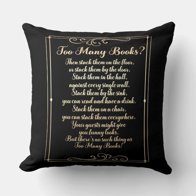 Too Many Books Poem Gold And Silver Sided Throw Pillow (Front)