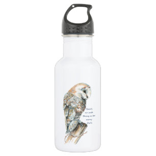 Too many Owls Fun Quote Barn Owl Art Water Bottle