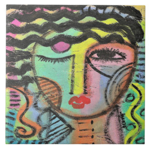 Too Much Abstract Portrait on OSB Ceramic Tile