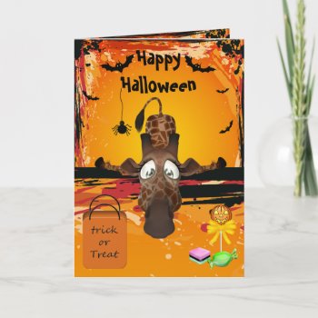 Too Much Candy Funny Giraffe Halloween Card by Just_Giraffes at Zazzle