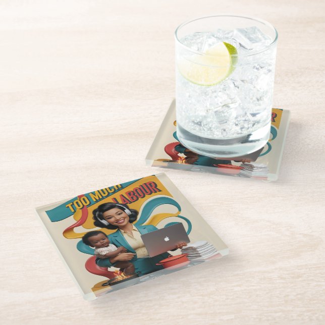 Too Much Labour — Retro Woman Illustration  Glass Coaster (Angled)