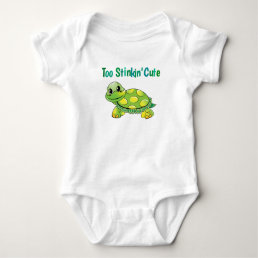 Too Stinkin&#39; Cute Green and Yellow Spotted Turtle Baby Bodysuit