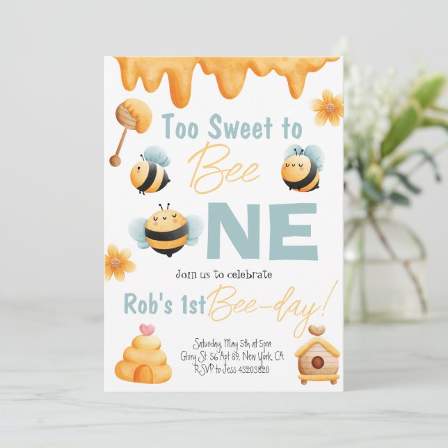 Too Sweet to be One Birthday Party Invitation (Standing Front)