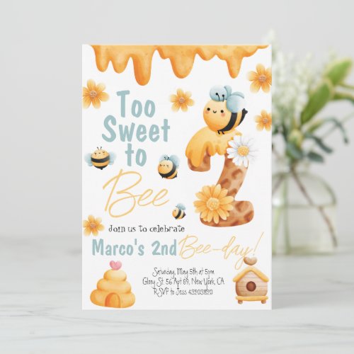 Too Sweet to be Two Boy Birthday Invitation